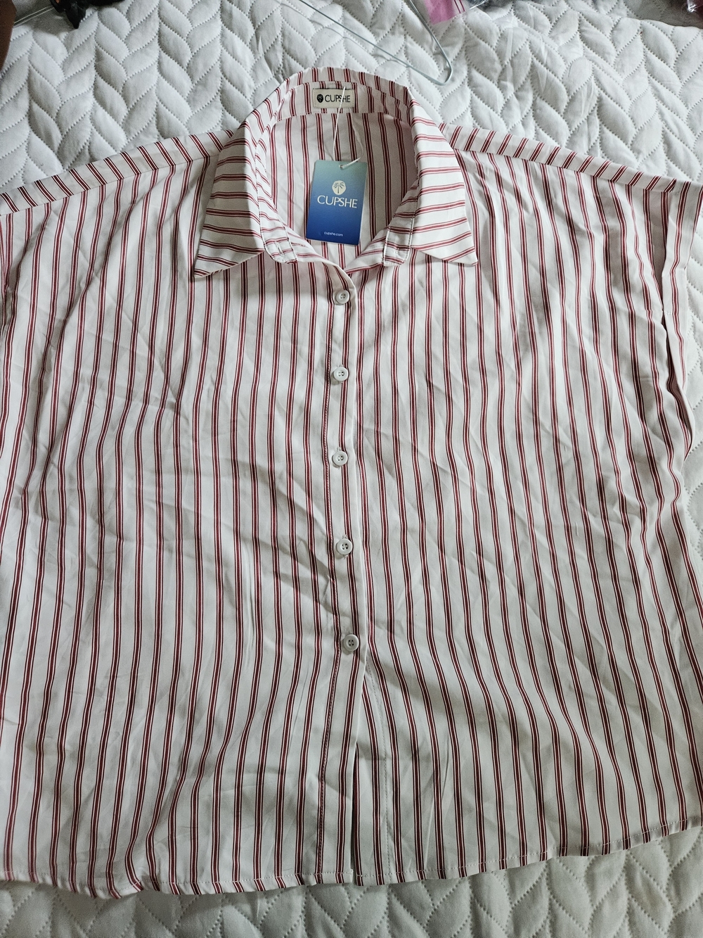 Cupshe White Button-Down Shirt with Red Stripes